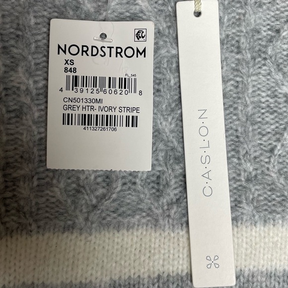 New Caslon Nordstrom Grey Heather Ivory Stripe Sweater (XS) - Picture 7 of 11